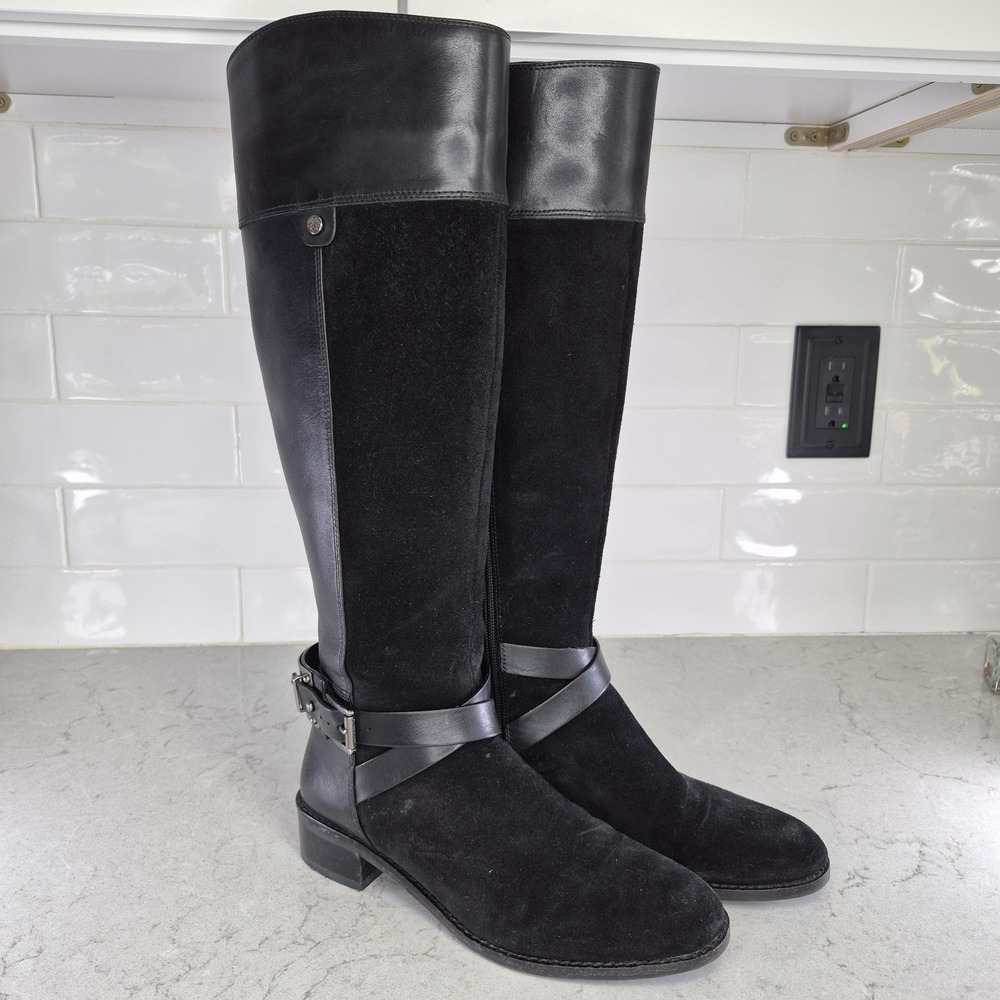 VINCE CAMUTO JARAN Black Leather‎ Suede Designer Tall Boots 6 M